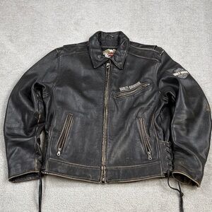 Harley Davidson Men's Burnout Leather Black Motorcycle Jacket Large Made in USA